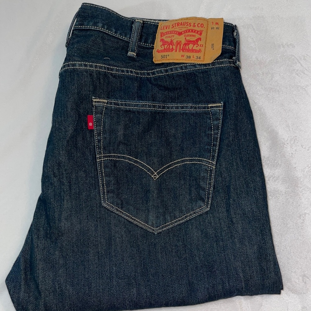 EUC 501 Dark Denim Button Down 5-Pocket Jeans Size 38 x 34
